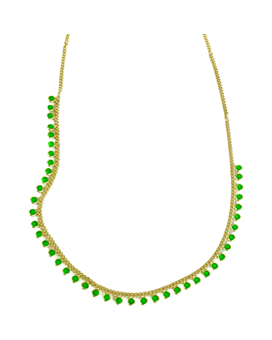 Emerald like Sterling Silver 14k plated gold bezel drop necklace