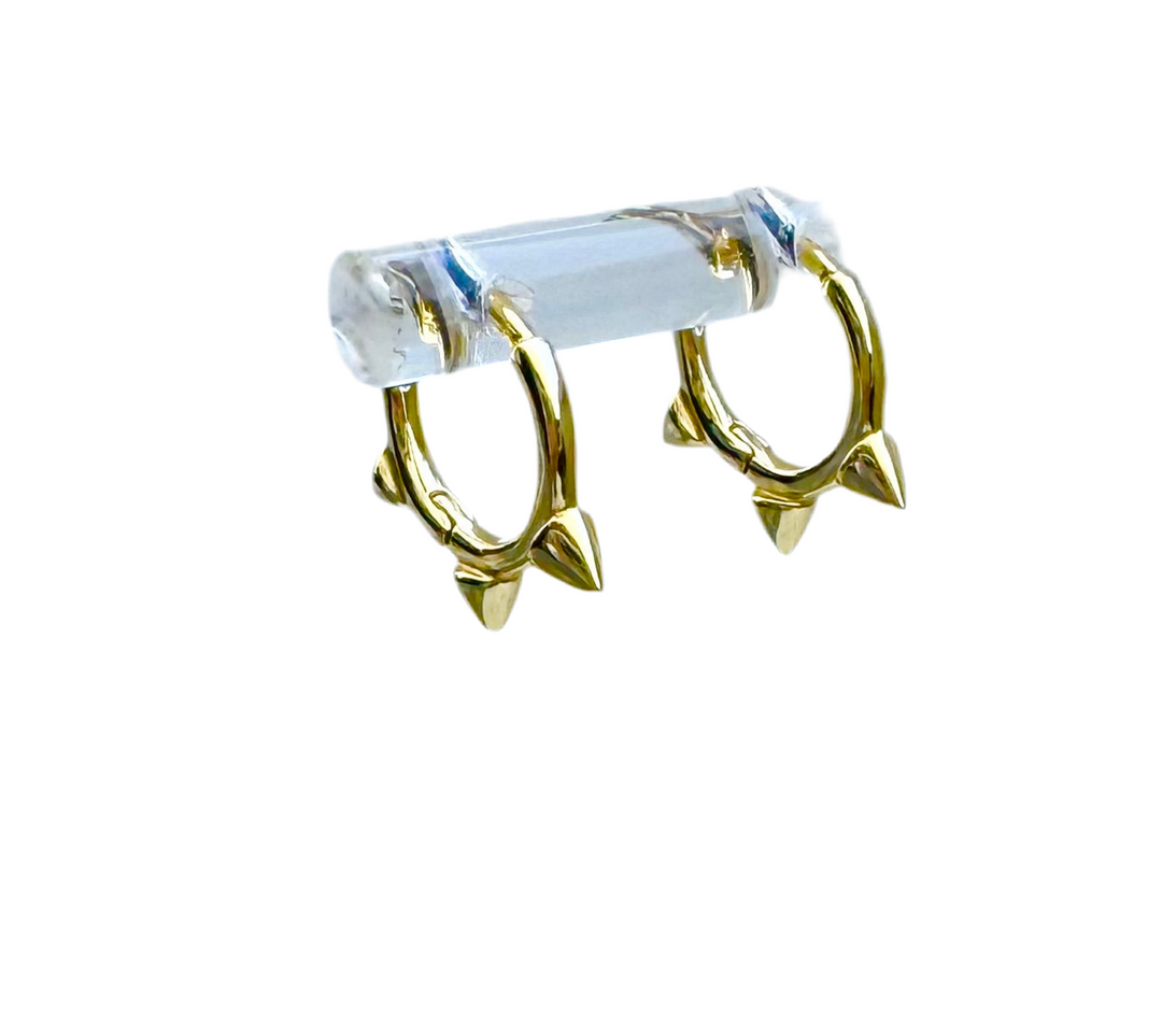 Spike Huggie Hoop Sterling Silver 14 Karat Gold plated Hoop Earrings