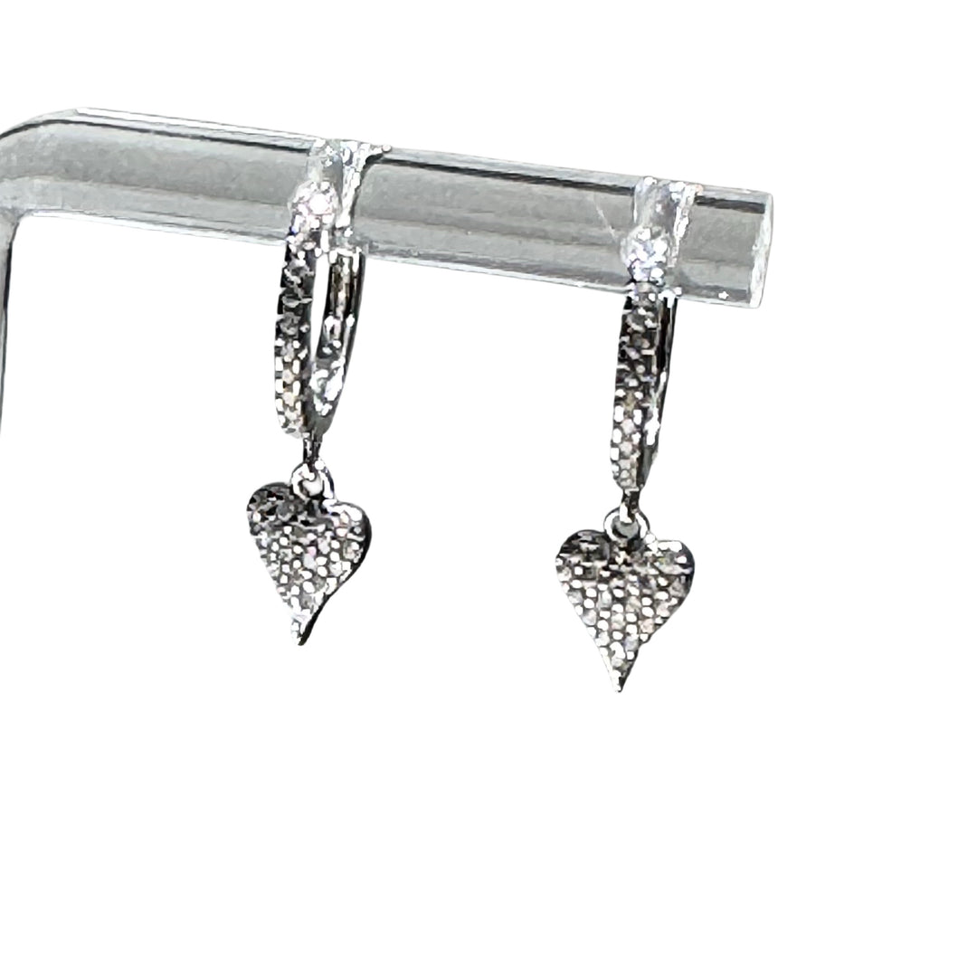 Sterling Silver 14 Karat Heart Dangle Huggie lEarrings