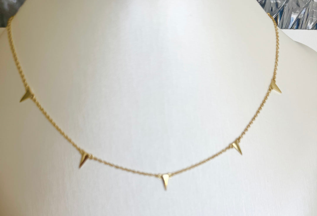 Mini Spike Choker Necklace Sterling Silver 14KY plated
