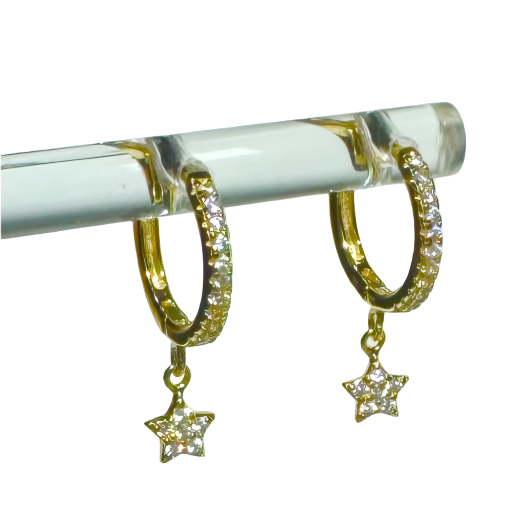 Sterling Silver 14 Karat gold plated Star Shaped Hoop Earrings