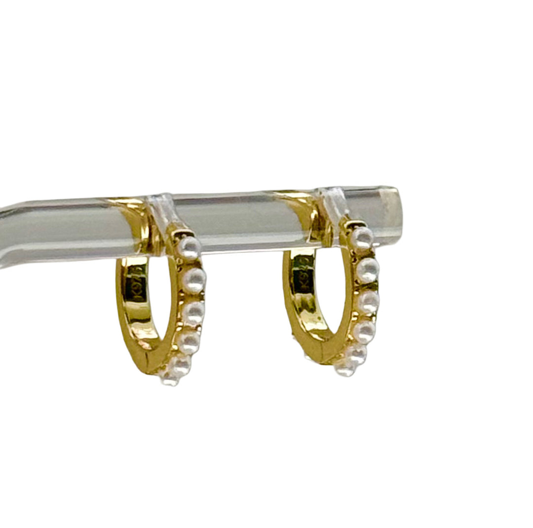 Pearl accent Sterling Silver 14 Karat gold plated Hoop Earrings
