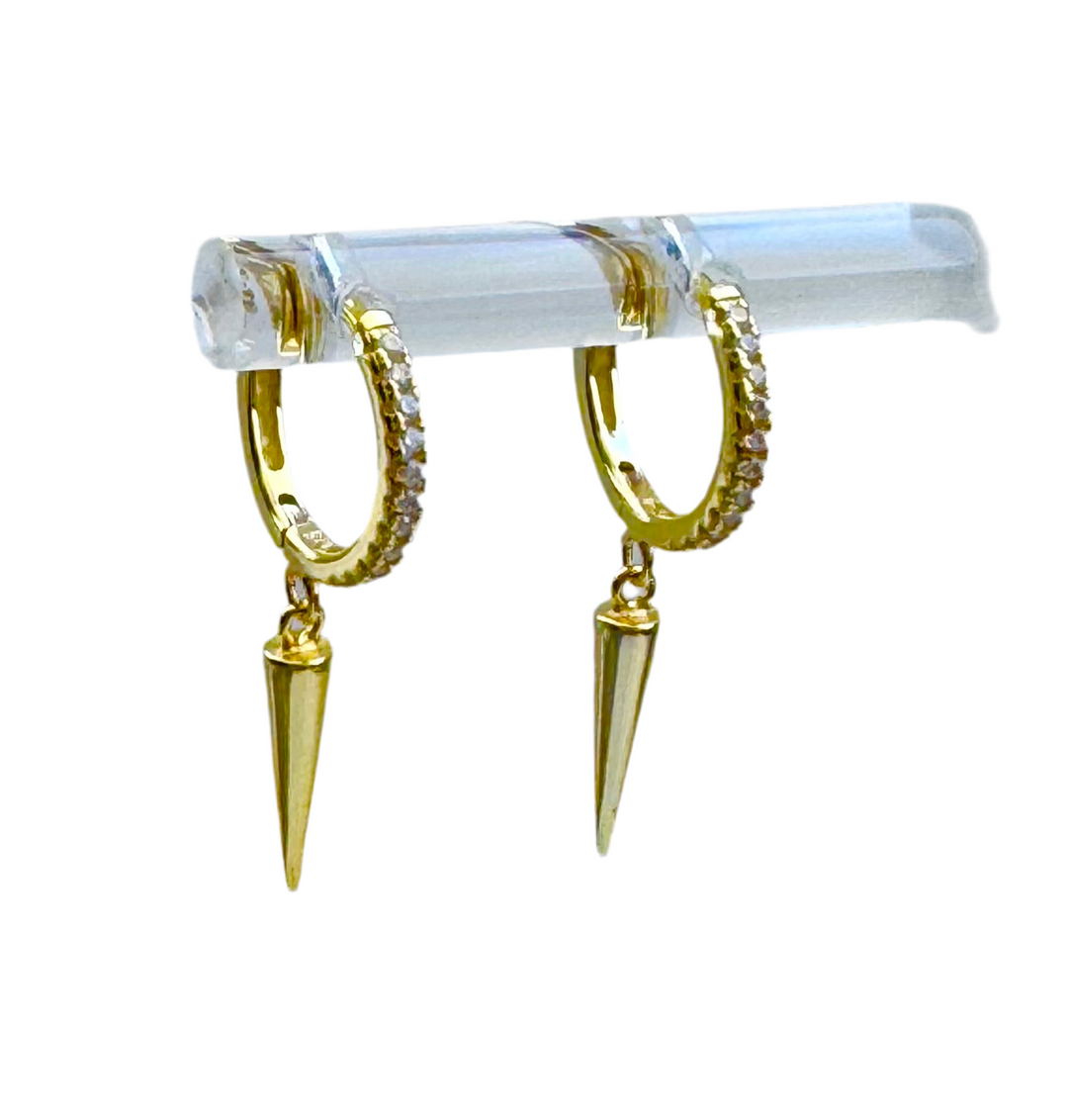 Spike Drop Sterling Silver 14 Karat Gold plated Hoop Earrings