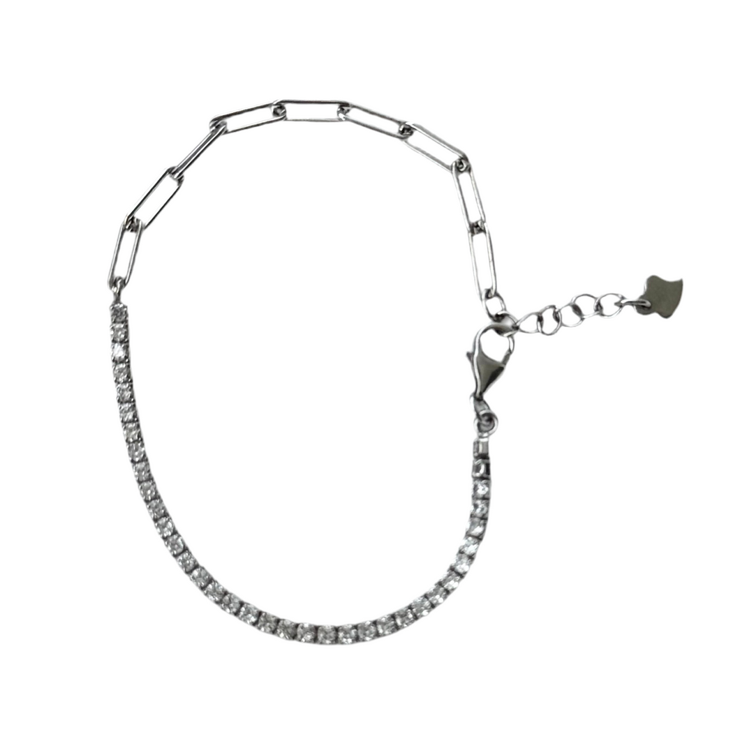 Sterling Silver Tennis Paperclip Bracelet