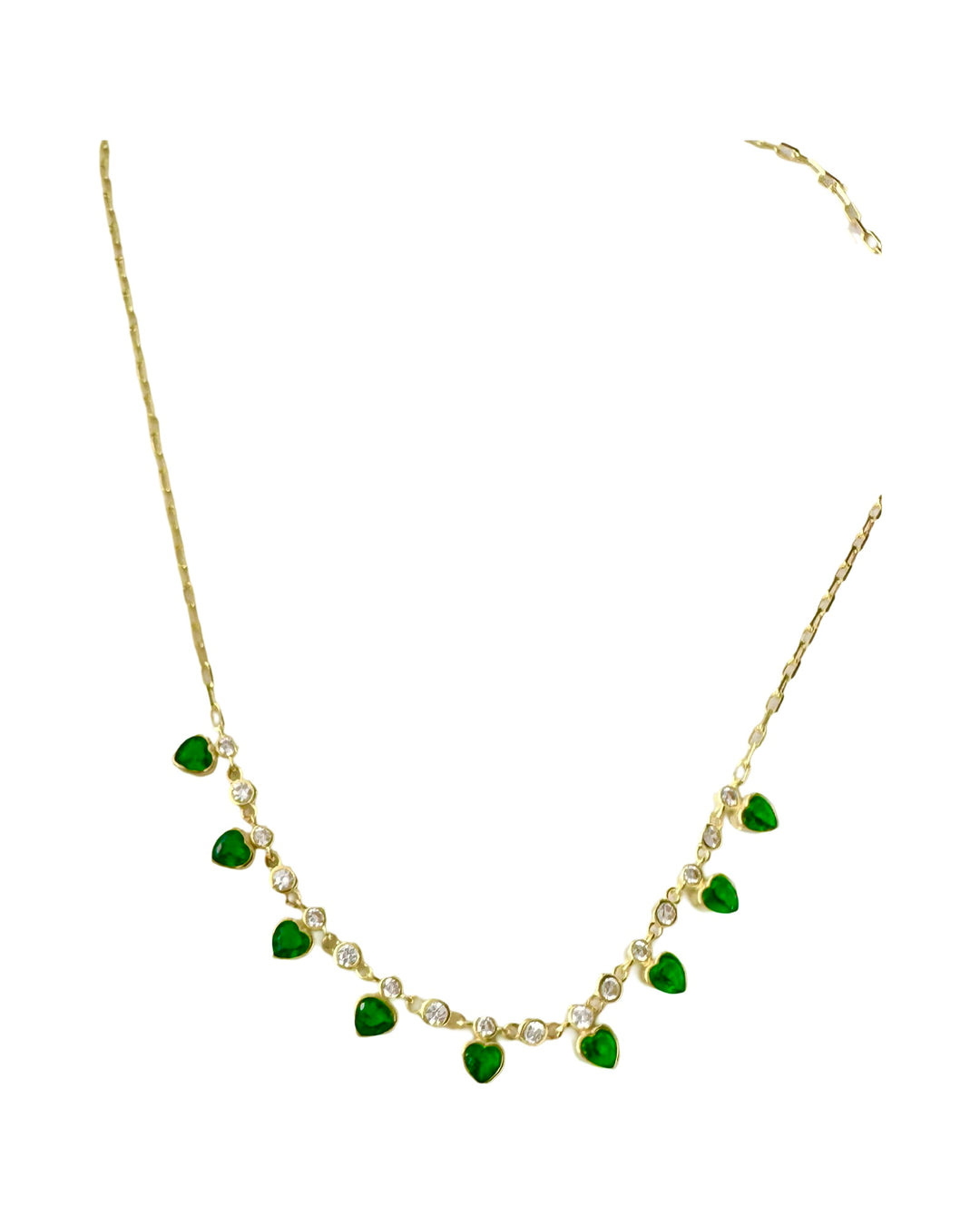 Emerald like Sterling Silver 14k plated gold heart charm necklace