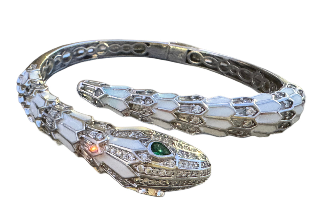 White Enamel Serpent Bangle Bracelet