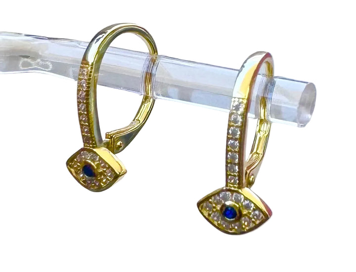 Sterling Silver 14 Karat gold plated lever back  mini evil eye