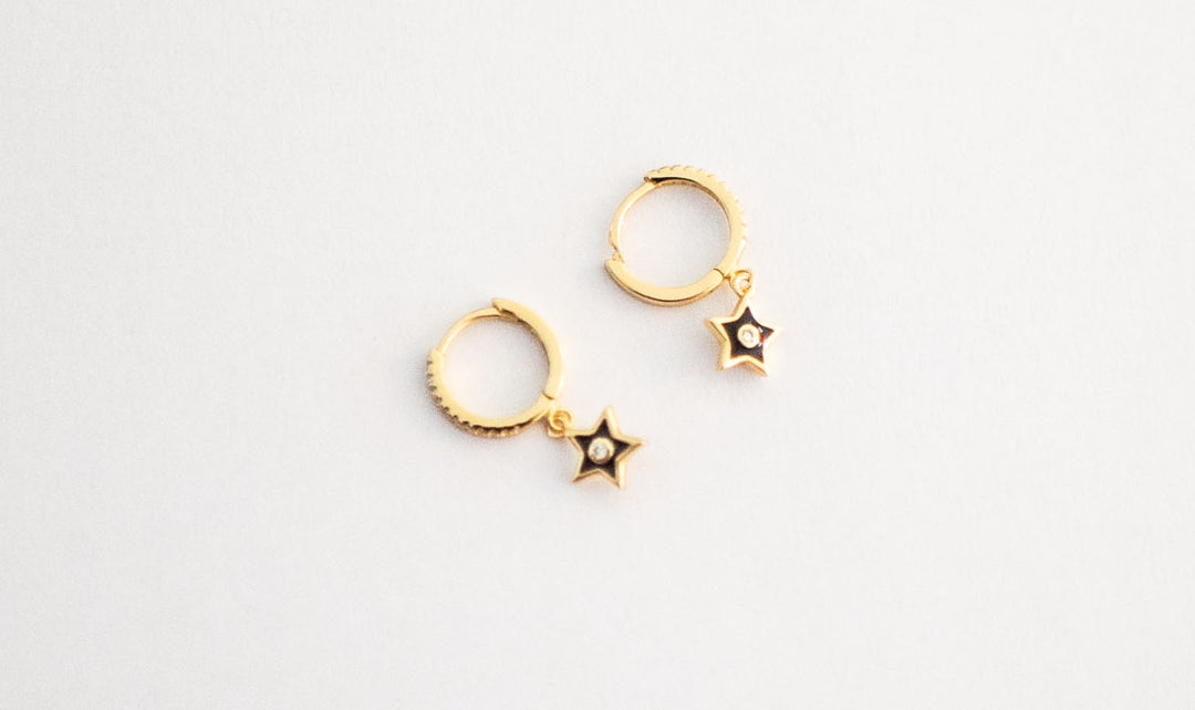 E047 Star Huggie Drop Gemstones Earrings