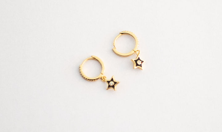 E047 Star Huggie Drop Gemstones Earrings