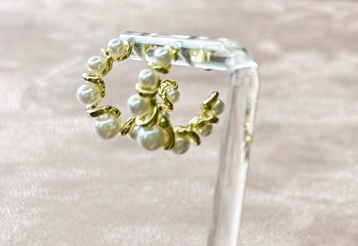 Pearl hoop SterlingBrass 18 Karat gold plated Earrings