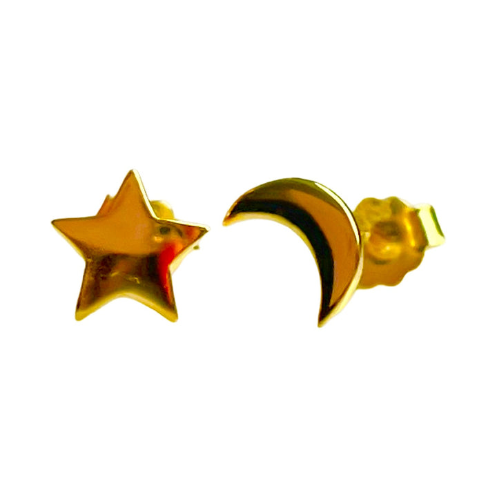 SME003 Yellow Gold Moon and  Star Earrings