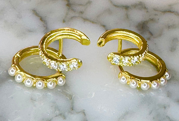 One pierce double hoop earr cuff pearl