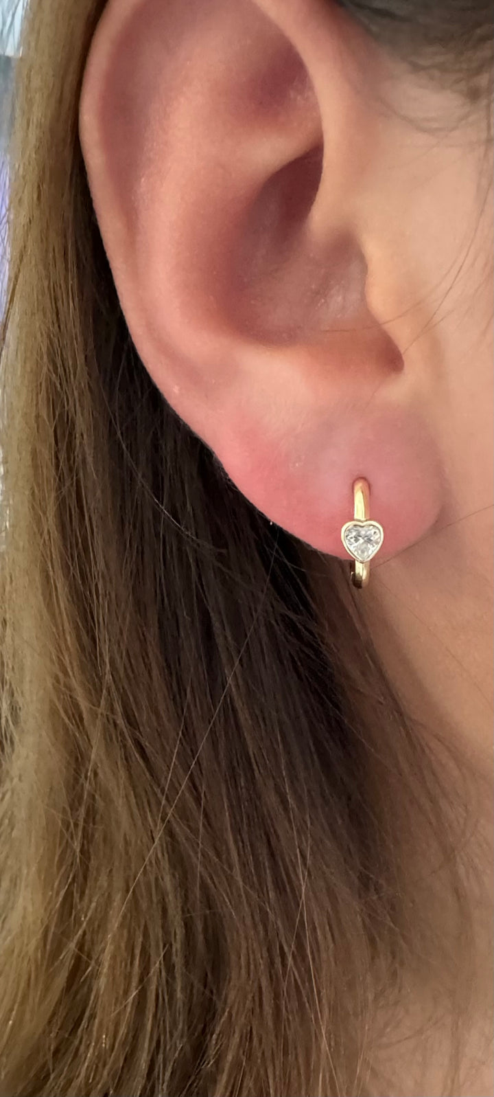 Sterling Silver 14KY gold plated Hoop Heart Stone Earrings