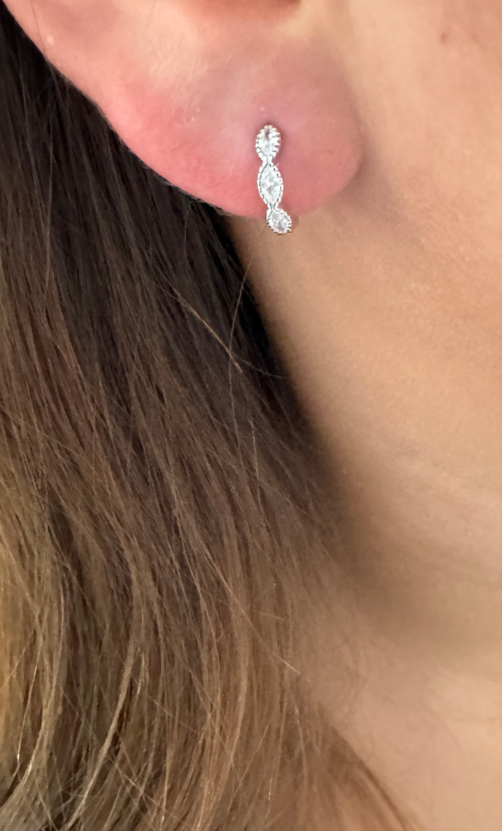 Sterling Silver Marquis Stone Hoop Earrings