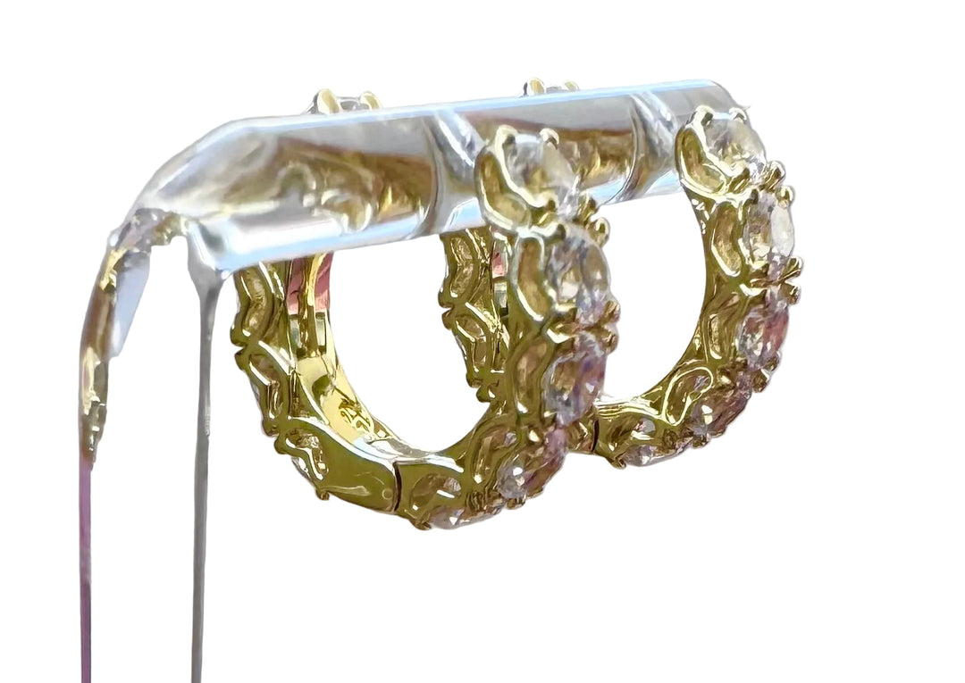 Sterling Silver 14 Karat gold plated classic prong hoops with heart mounting