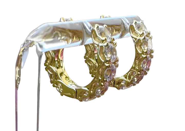 Sterling Silver 14 Karat gold plated classic prong hoops with heart mounting