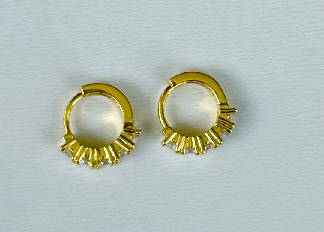 Sterling Silver 14 Karat gold plated classic prong mini Huggie Earrings