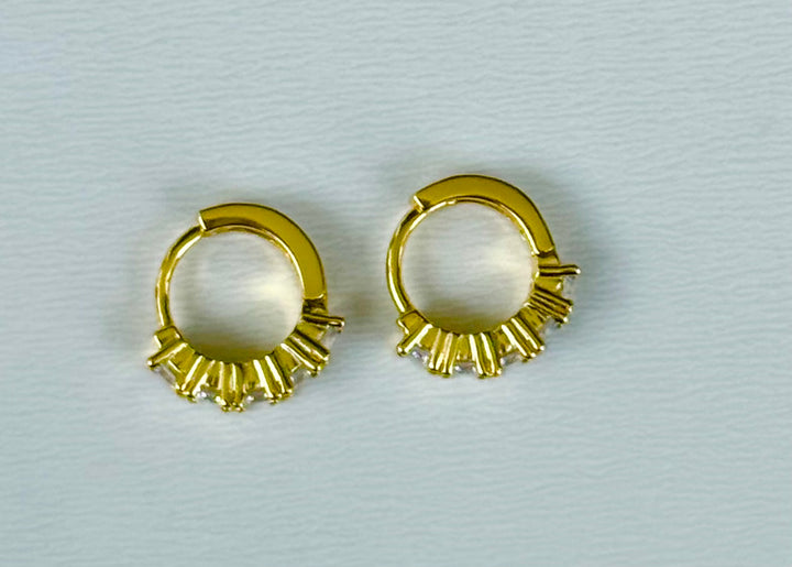 Sterling Silver 14 Karat gold plated classic prong mini Huggie Earrings