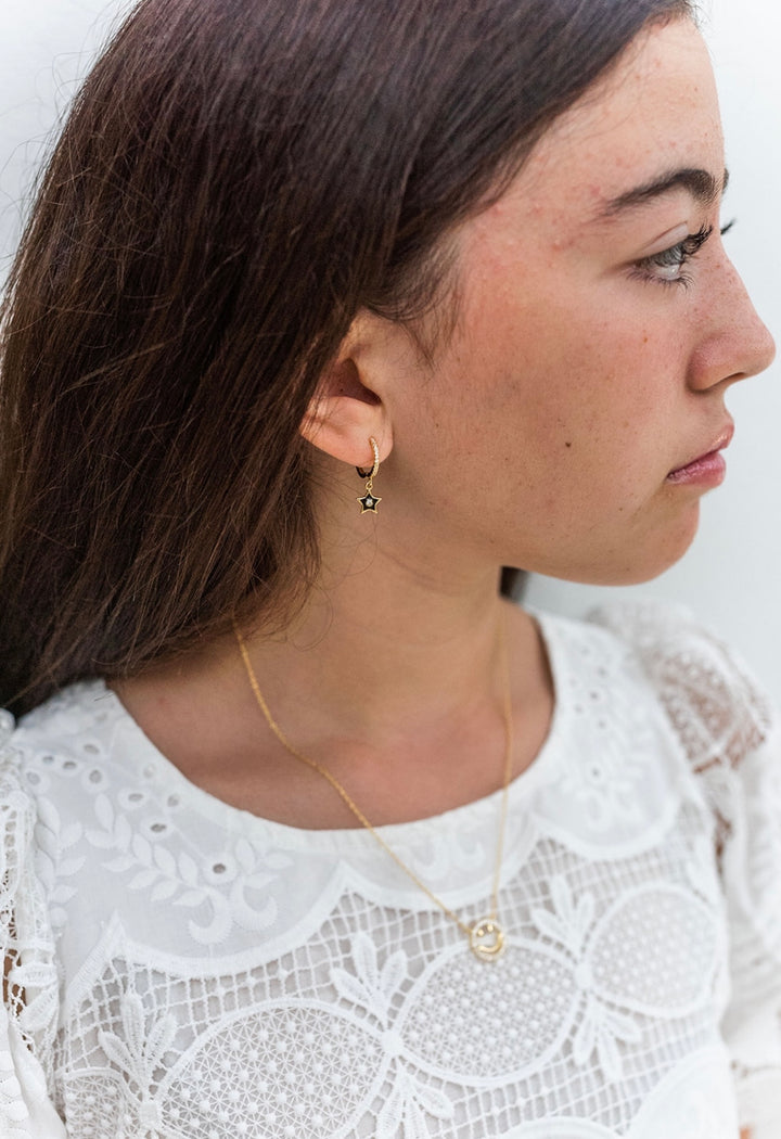 E047 Star Huggie Drop Gemstones Earrings