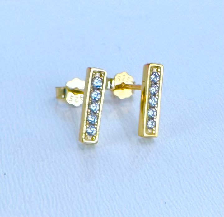 E053 Gold Bar CZ Earrings Sterling Silver Gold Plated