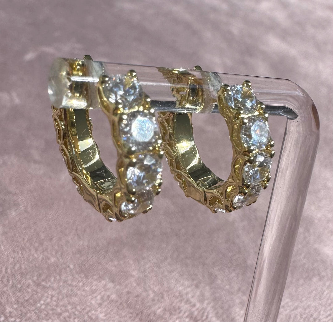 Sterling Silver 14K gold plated classic prong hoops with heart mounting