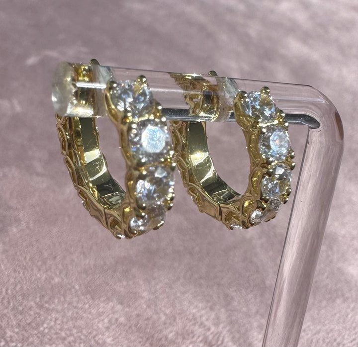 Sterling Silver 14K gold plated classic prong hoops with heart mounting