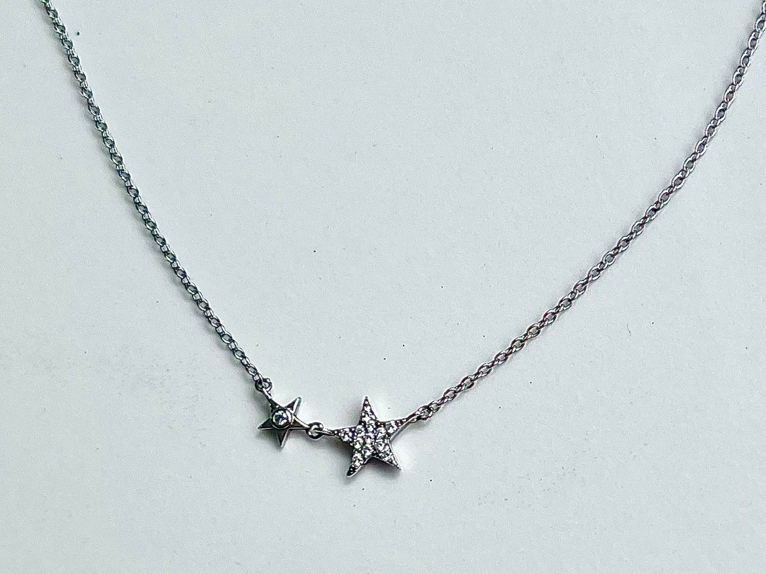 N040 Sterling Double Silver Star Pendant 14KY plated