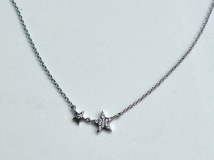 N040 Sterling Double Silver Star Pendant 14KY plated