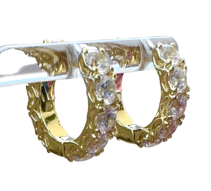 Sterling Silver 14 Karat gold plated classic prong hoops with heart mounting