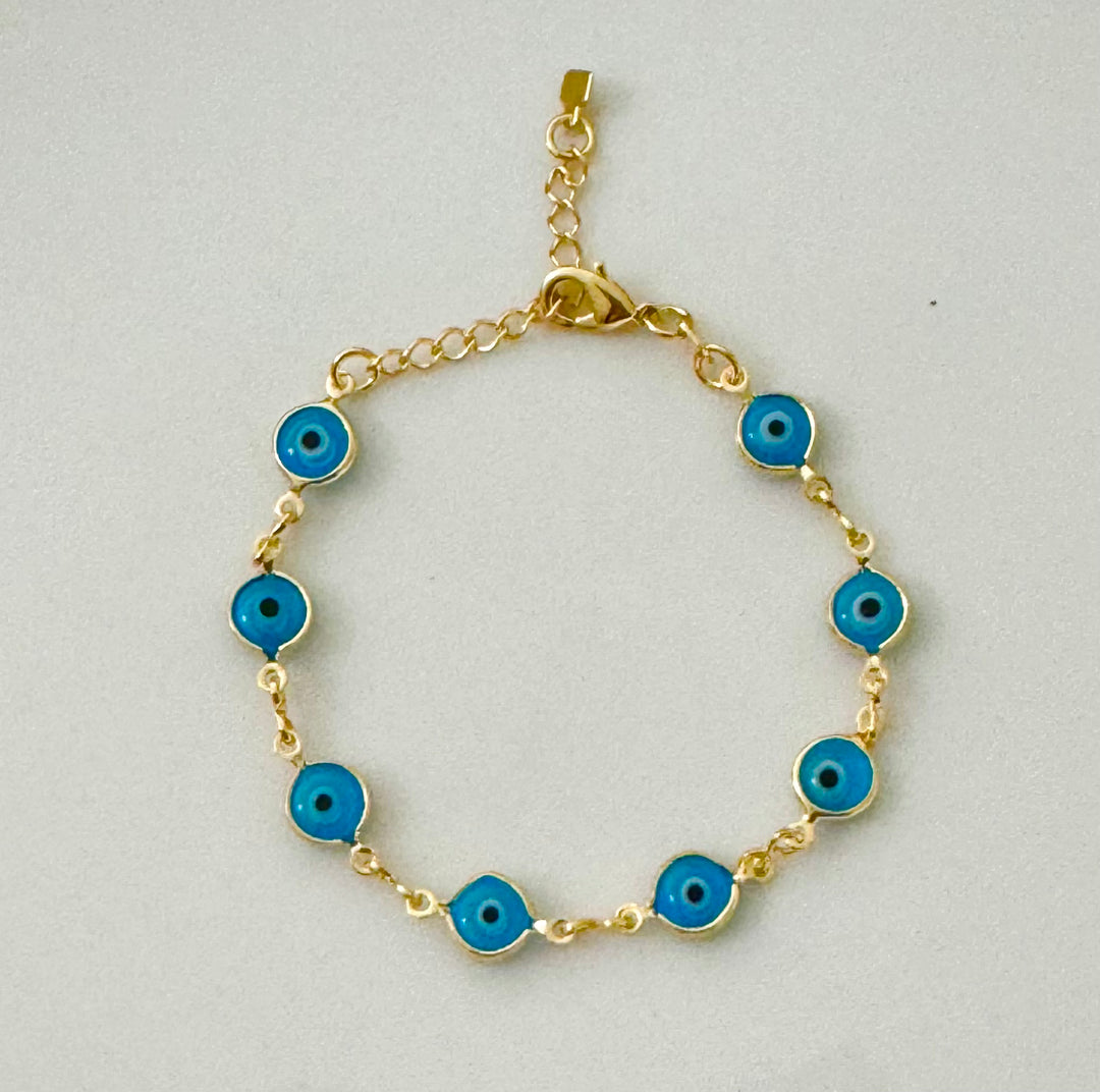 B004 Blue Evil eye gold filled Bracelet with 2 inch extender