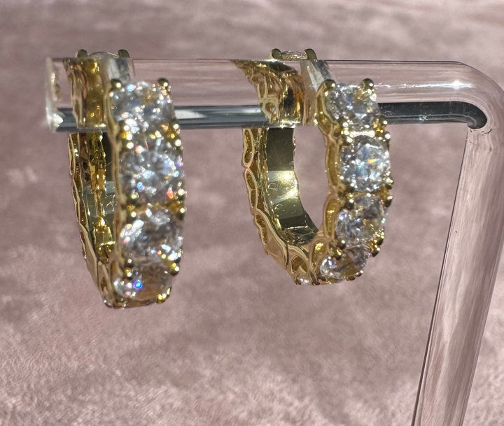 Sterling Silver 14K gold plated classic prong hoops with heart mounting