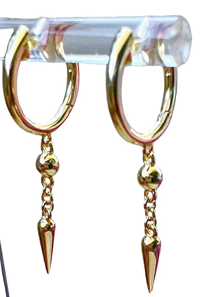 Spike and Beaded Huggie Hoop Sterling Silver 14 Karat Gold plated Hoop Earrings (Copy)