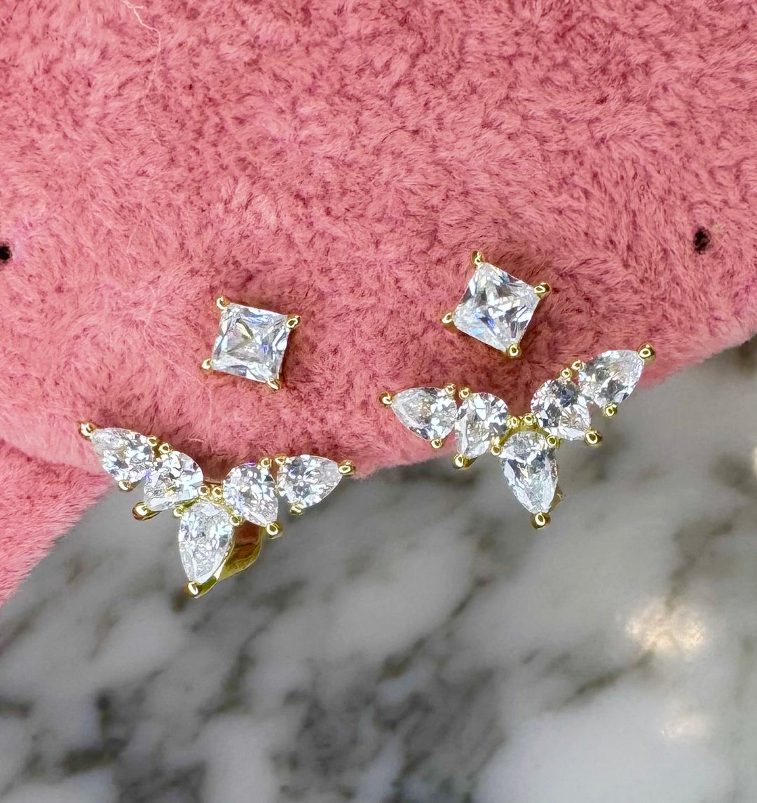 Marquis Ear Jacket and Stud Sterling Silver 14K Plated