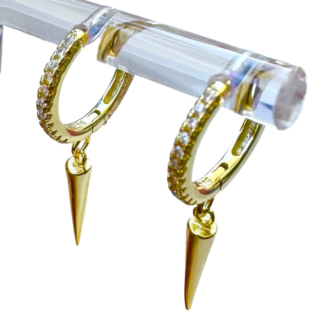 Spike Drop Sterling Silver 14 Karat Gold plated Hoop Earrings (Copy)
