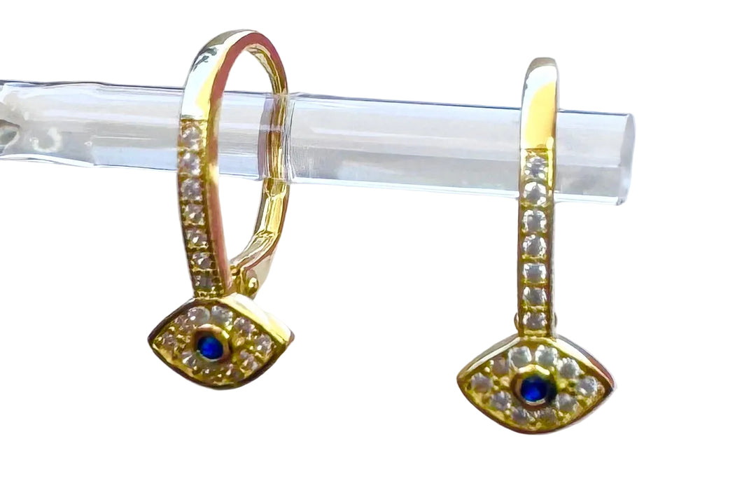 Sterling Silver 14 Karat gold plated lever back  mini evil eye