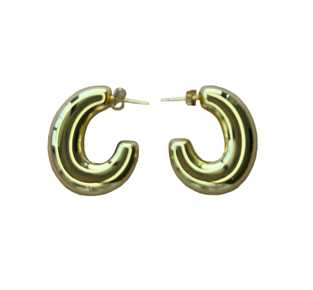 Stainless Steel Wide Tube Hoop Earrings 18KY Plated