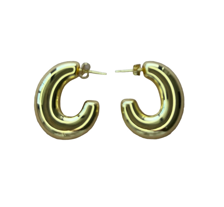 Stainless Steel Wide Tube Hoop Earrings 18KY Plated