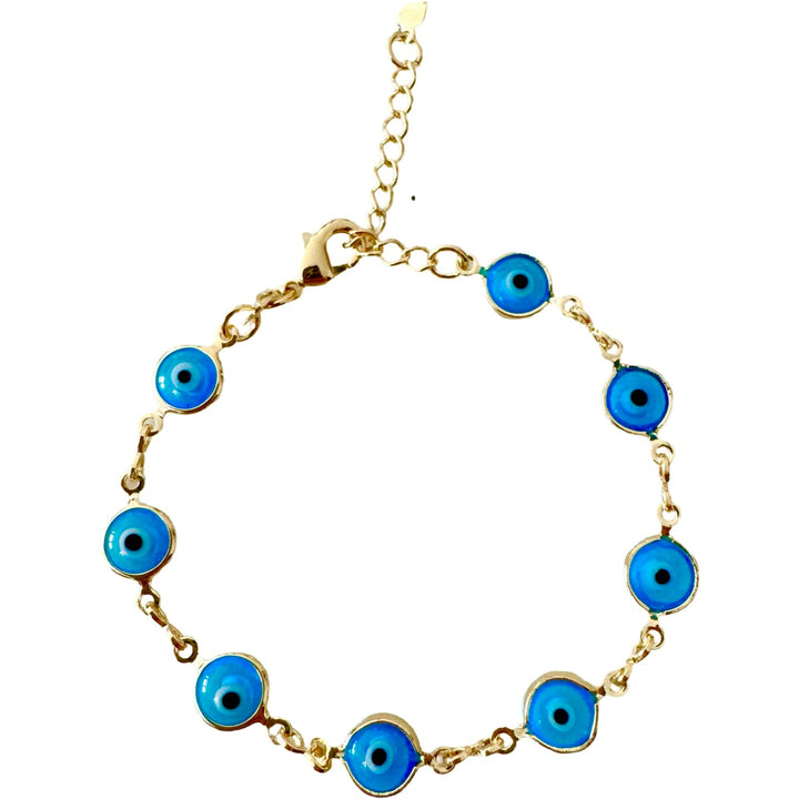 B004 Blue Evil eye gold filled Bracelet with 2 inch extender