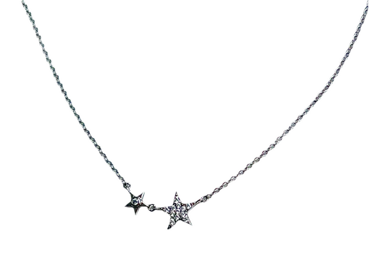 N040 Sterling Double Silver Star Pendant 14KY plated