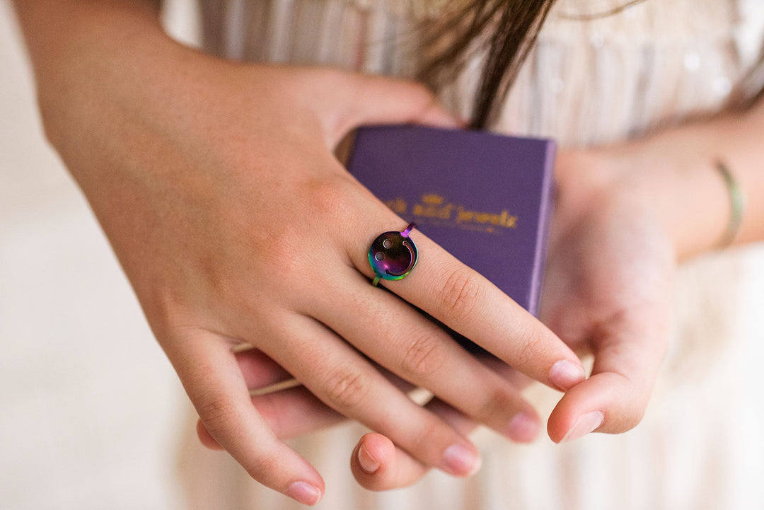 R001 Rainbow Stainless Steel Smiley Large Ring
