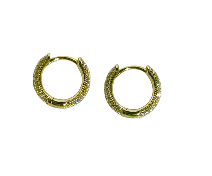 Huggie Pave Yellow Gold Hoop Earrings