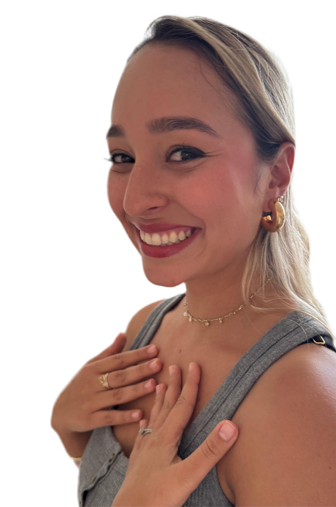 Disk Drop Choker Necklace Sterling Silver 14KY plated
