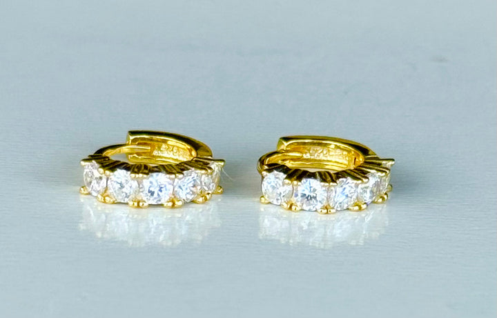 Sterling Silver 14 Karat gold plated classic prong mini Huggie Earrings