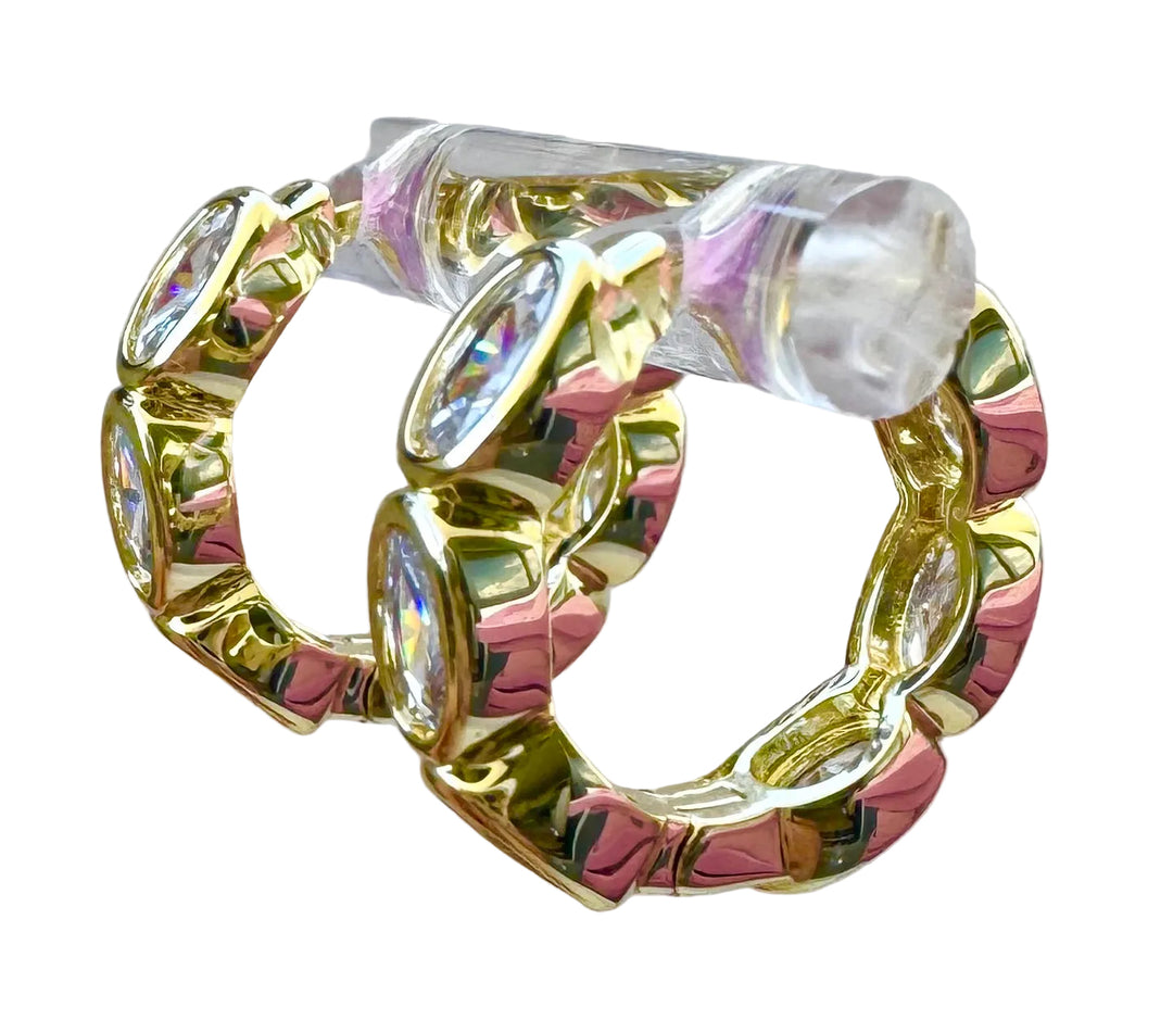 Bezel Oval Sterling Silver 14 Karat Gold plated Hoop Earring