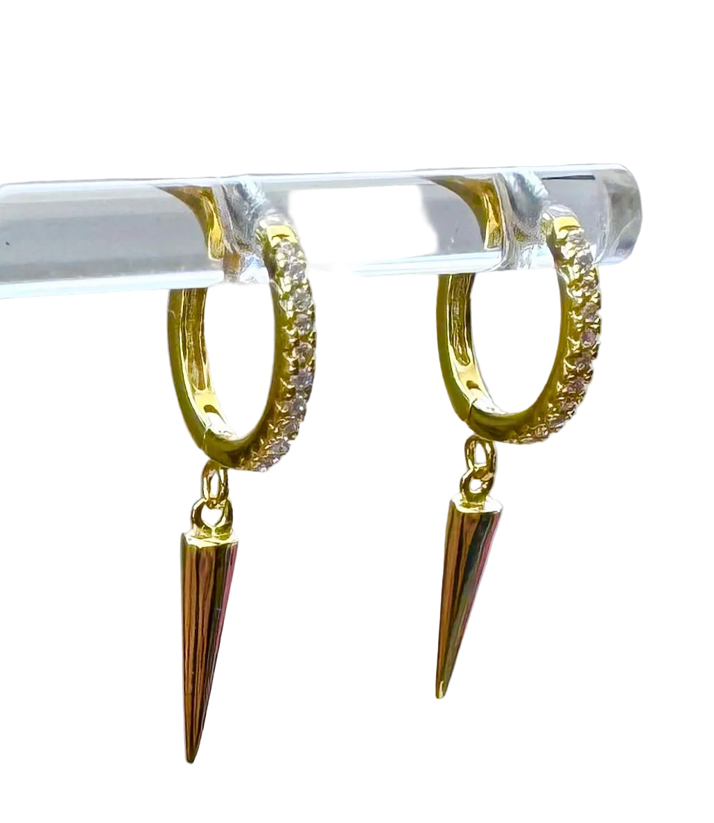 Spike Drop Sterling Silver 14 Karat Gold plated Hoop Earrings (Copy)
