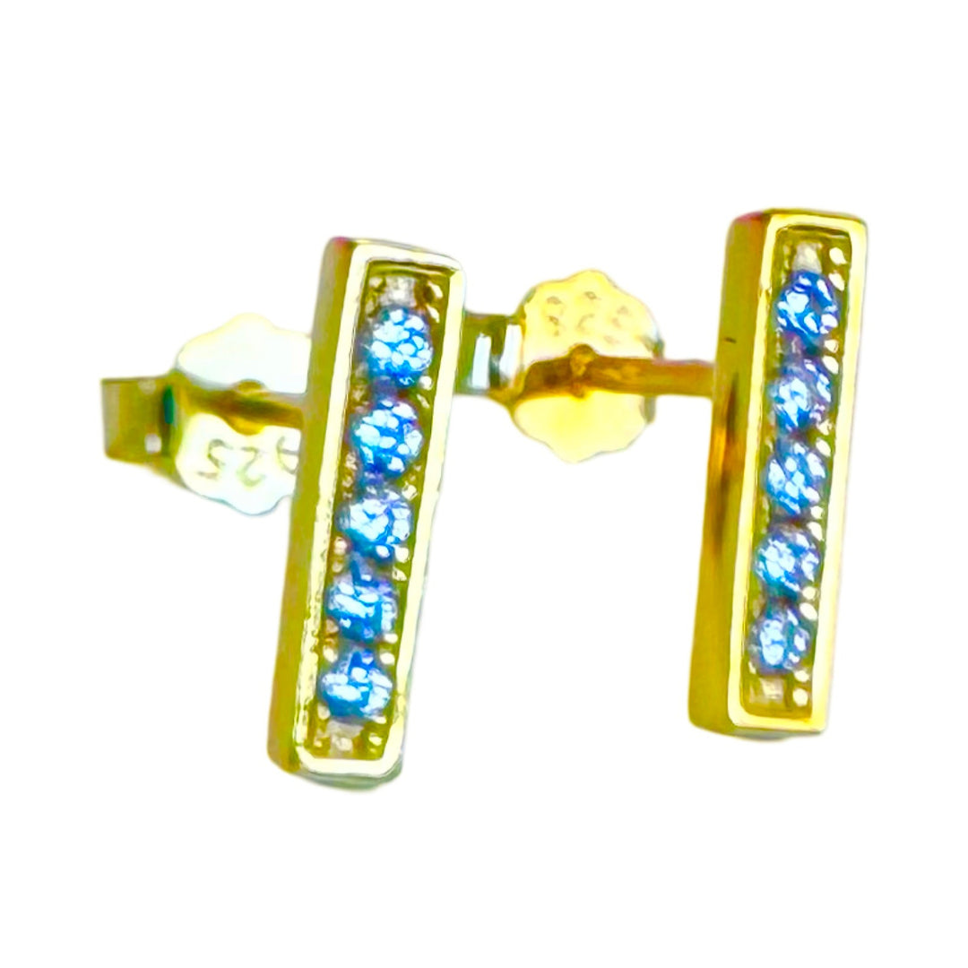 E053 Gold Bar CZ Earrings Sterling Silver Gold Plated