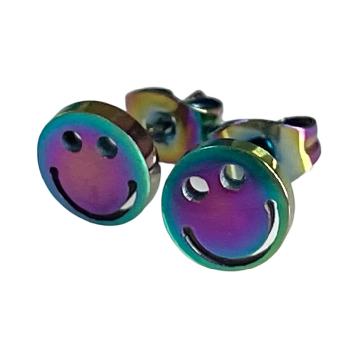 SME001 Rainbow Stainless Steel Smiley Earrings