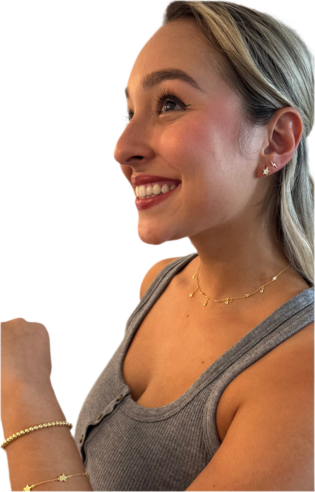 Bezel Drop Choker Necklace Sterling Silver 14KY plated