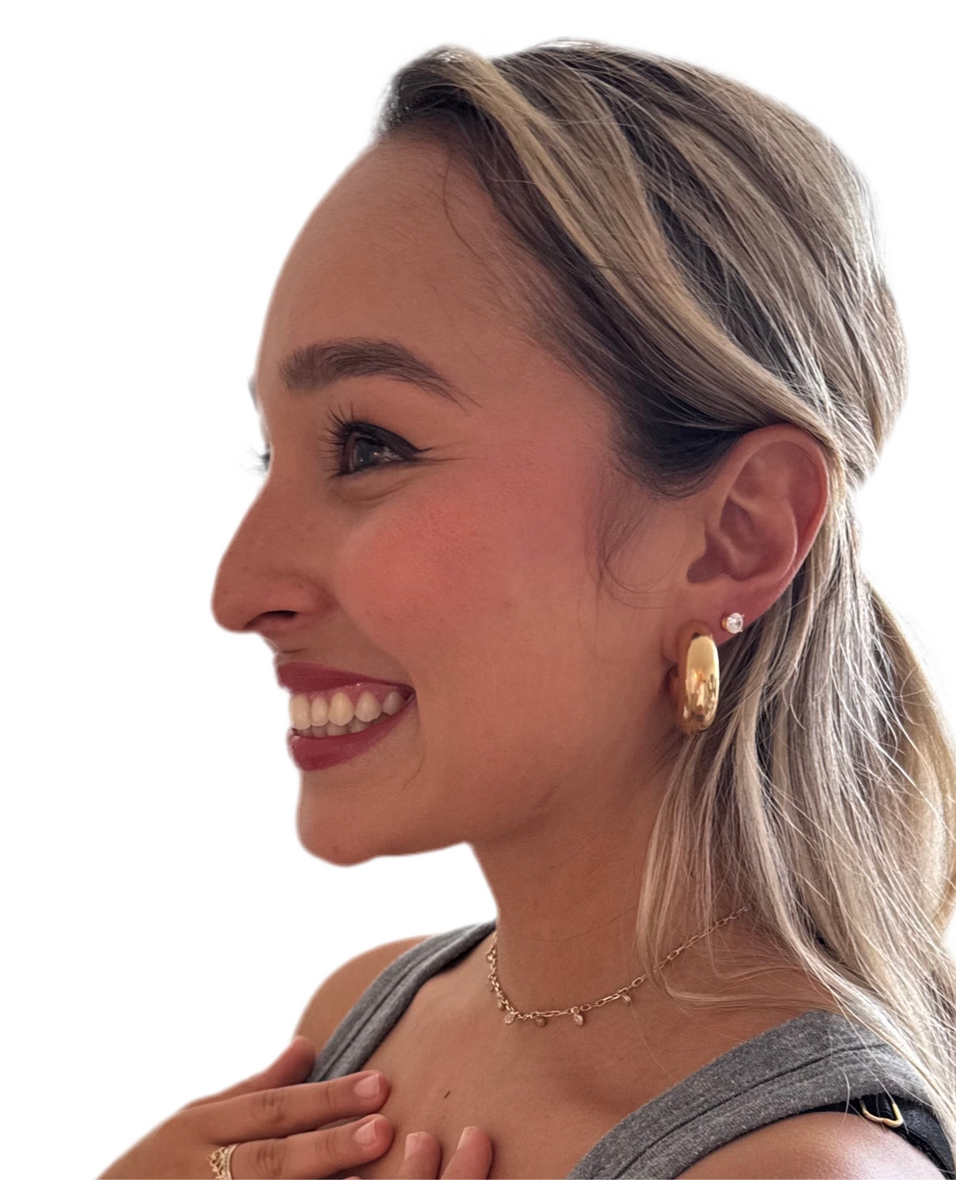 Disk Drop Choker Necklace Sterling Silver 14KY plated