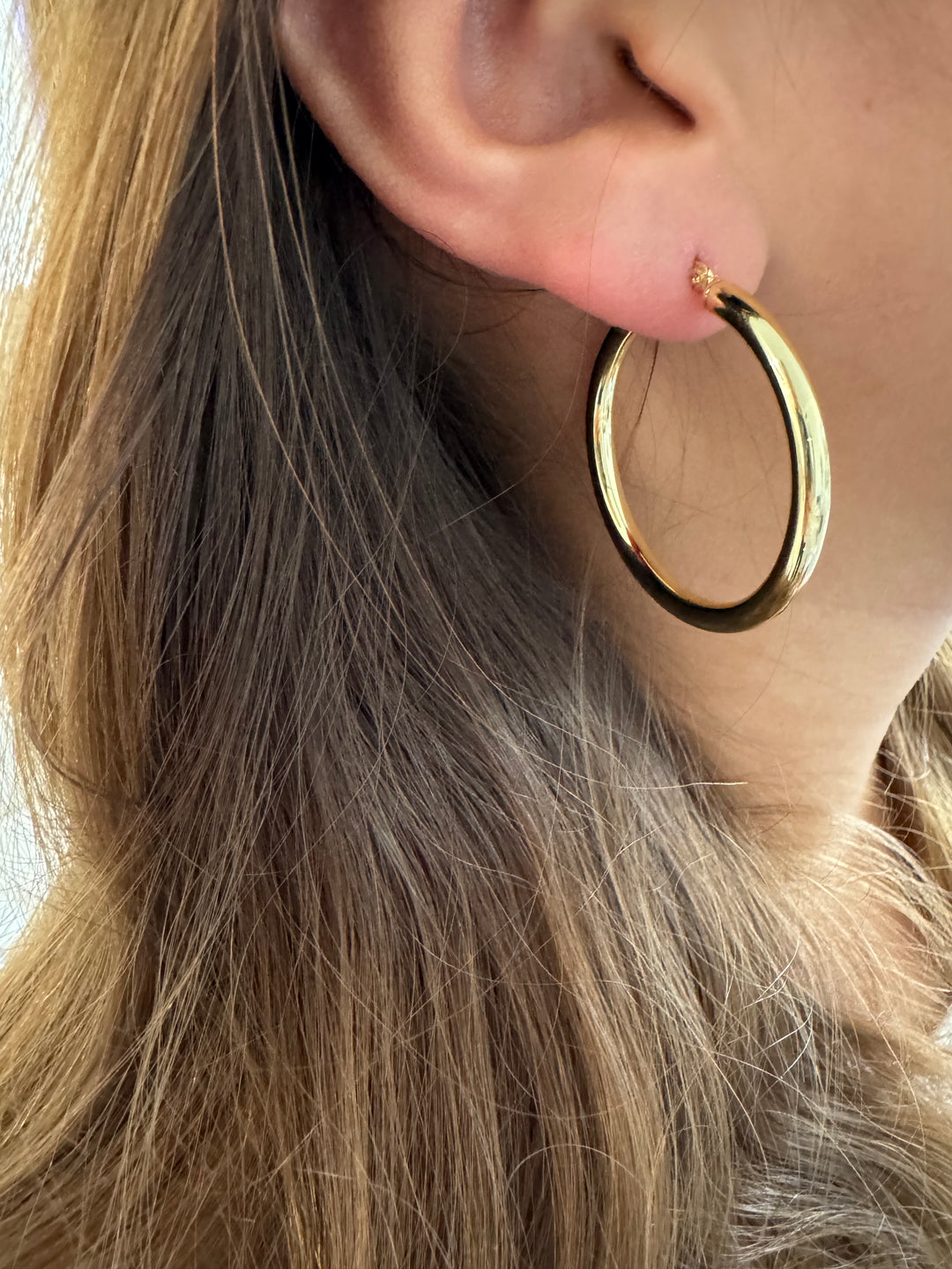 Sterling Silver 14K plated Round Large Hoop Earrings